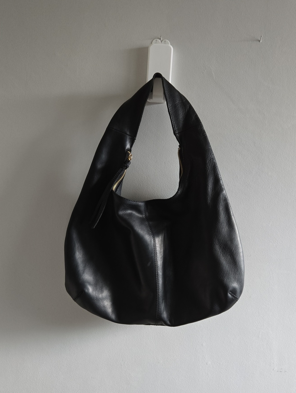 Margot Black Leather Boho Shoulder Bag Purse